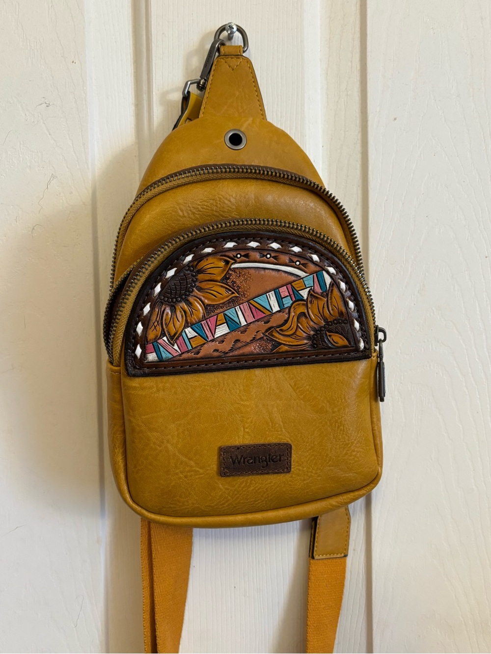 Wrangler Mustard Yellow Embossed Leather Sling Bag